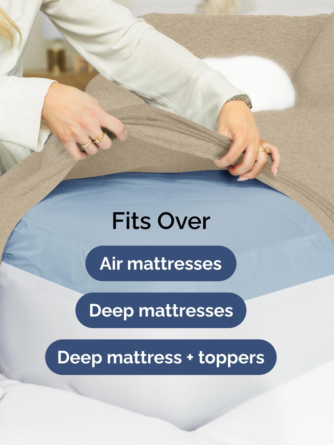 Skiennix Extra Deep Queen Sheet Set - 6 Piece Breathable Cooling Bedding - Soft Wrinkle-Free Heathered Beige