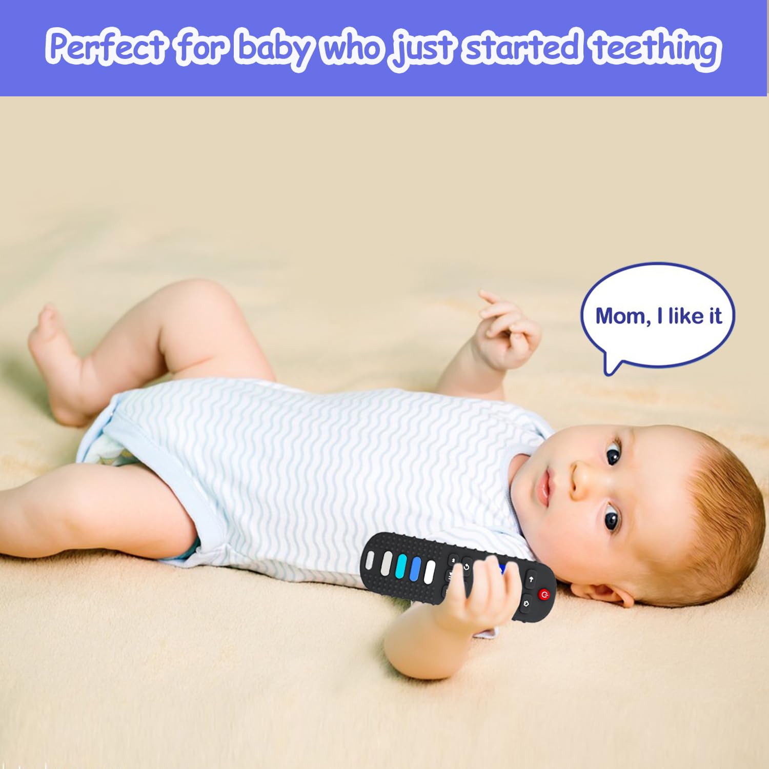 ROBBEAR Baby Teething Toys - Food Grade Silicone TV Remote Teether for 3-18 Months | BPA Free (Purple & Khaki)