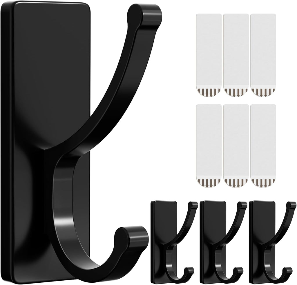 Pickpiff Adhesive Wall Hooks - Heavy Duty, No Residue, Easy to Remove | 4 Pack Black