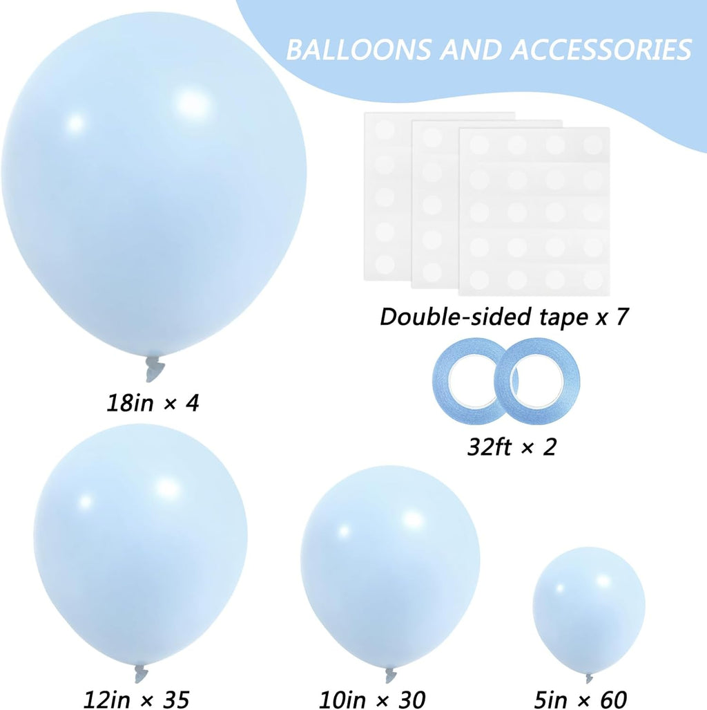 RUBFAC 129-Piece Latex Balloon Set - White & Pastel Blue for Birthday Party | Baby Shower Decor