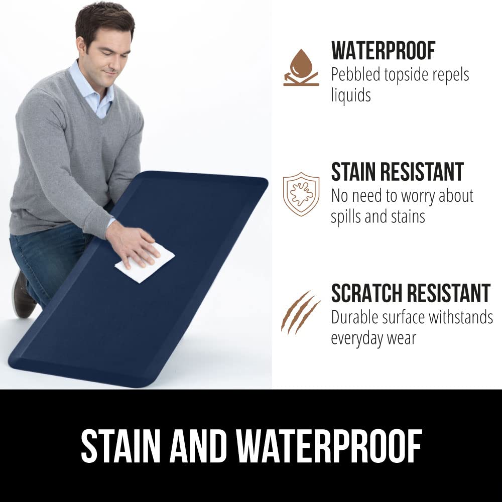 GORILLA GRIP Comfortable Cushioned Kitchen Mats for Floor, 39x20, Waterproof and Stain Resistant Soft Top, 3/4 Inch Thick Ergonomic Standing Desk Anti Fatigue Mat, Foam Supports Ankles and Feet, Navy