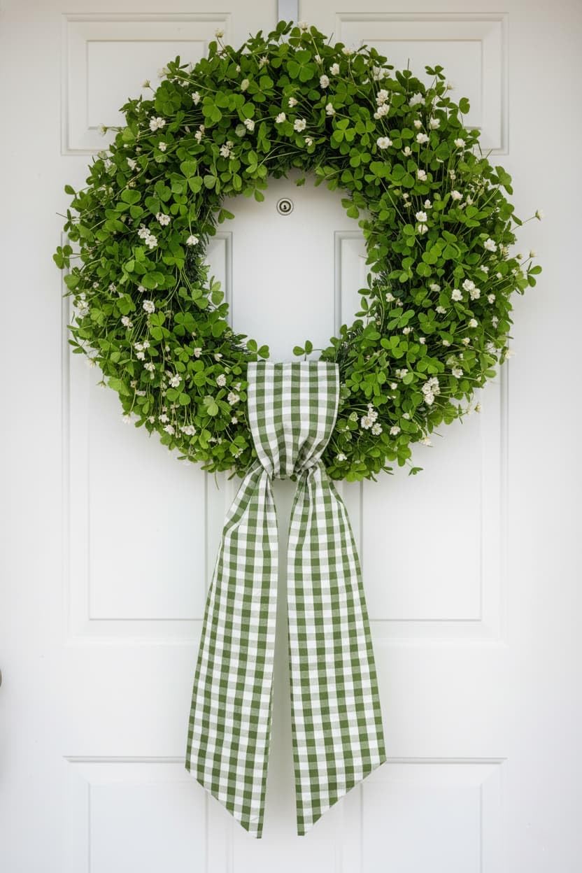Skiennix 2-Pack Green & White Plaid Wreath Sashes - Versatile Door Decorations for Spring & St. Patrick's Day