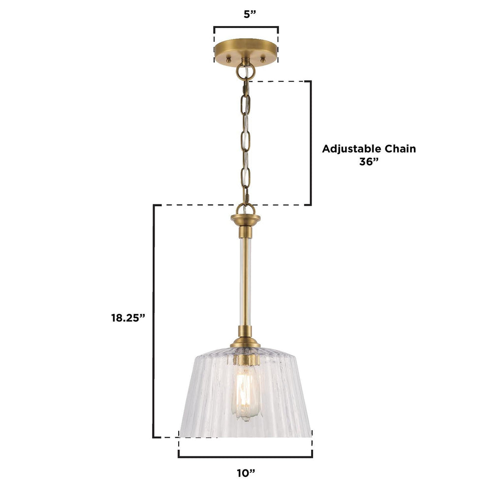 Westinghouse 6130200 Aggie Transitional One Light Indoor Pendant, Brushed Brass Finish, Clear Ribbed Glass