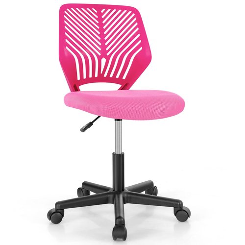 Giantex Kids Desk Chair, Armless Kids Computer Chair with Lumbar Support, Mesh Adjustable Swivel Study Chair with Wheels, Small Office Chair for Girls Boys Teen in Bedroom School (Pink)