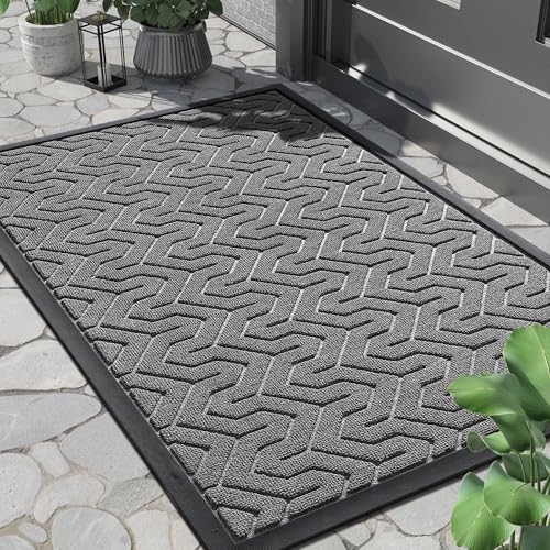 Yimobra Heavy Duty Outdoor Front Door Mat, 29.5x17 Inch Y-Patterned Grey