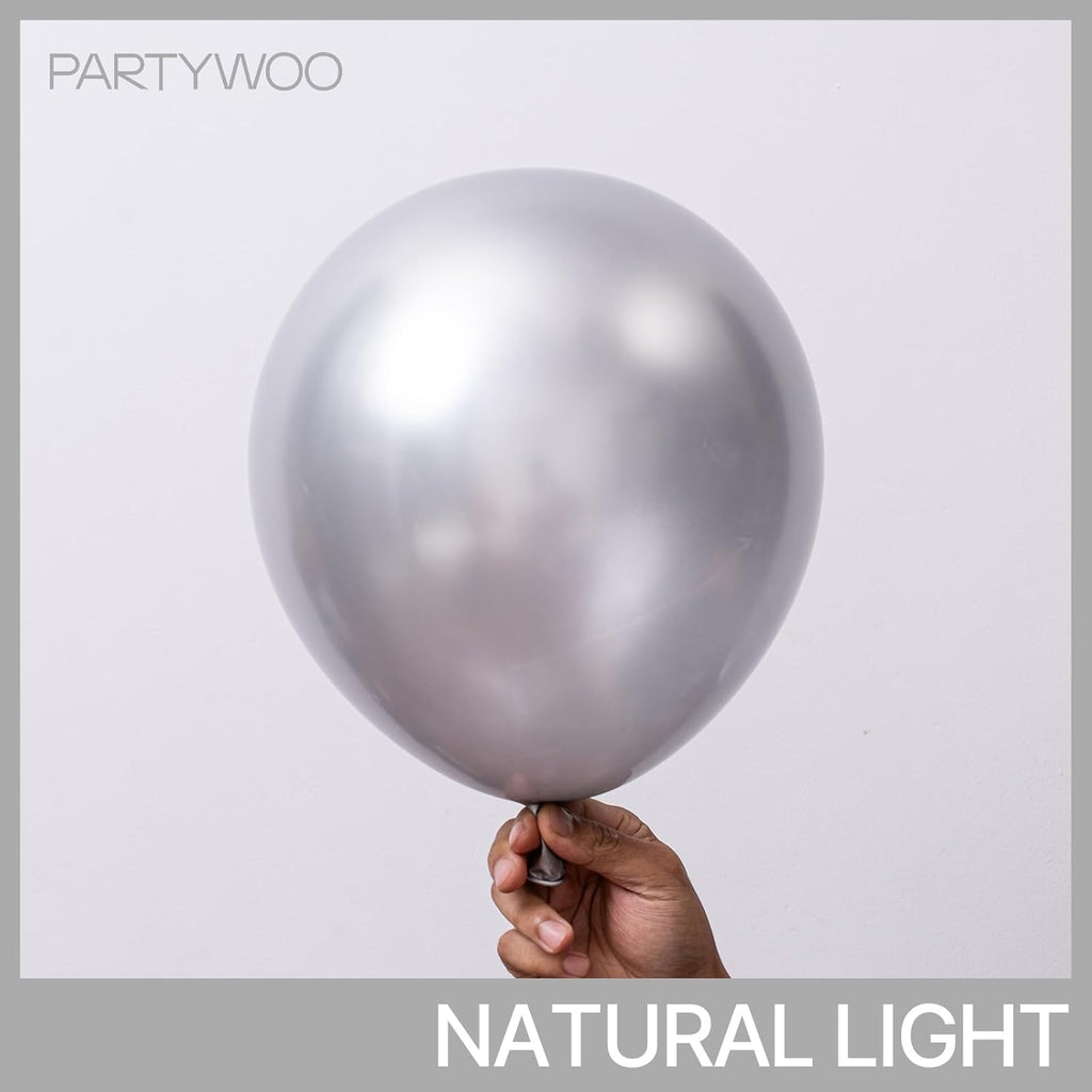 PartyWoo Silver Balloons - 100-Piece Arch Kit with Various Sizes for Birthday & Wedding Decor