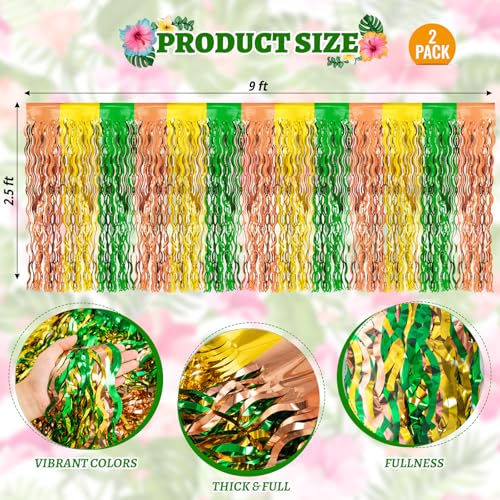 Hawaiian Luau Table Skirts - 2 Pack, 9ft Foil Fringe Decoration