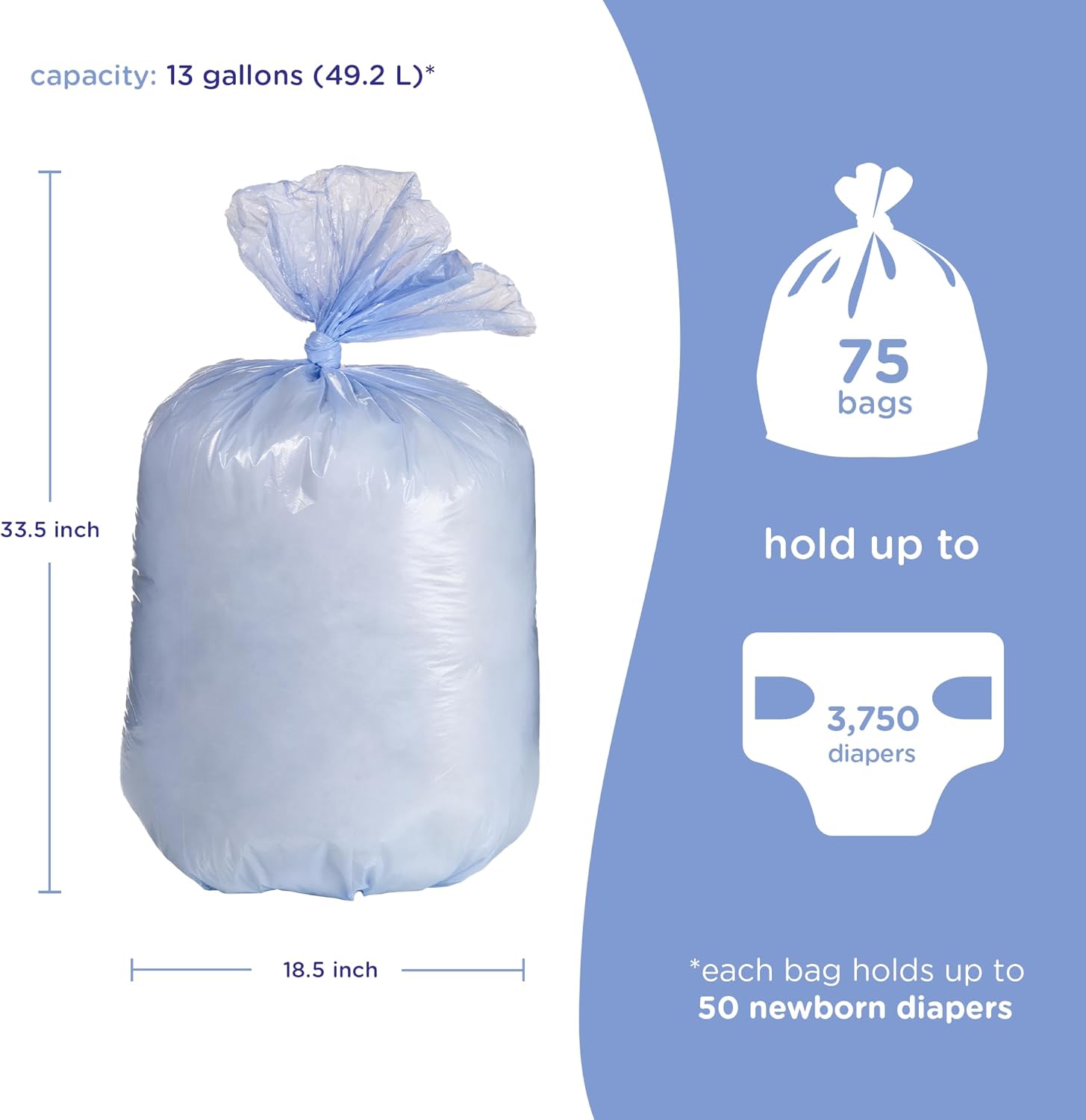 Ubbi Diaper Pail Bags - Disposable Baby Waste Bags | 75 Count, 13-Gallon Size, 3 Pack