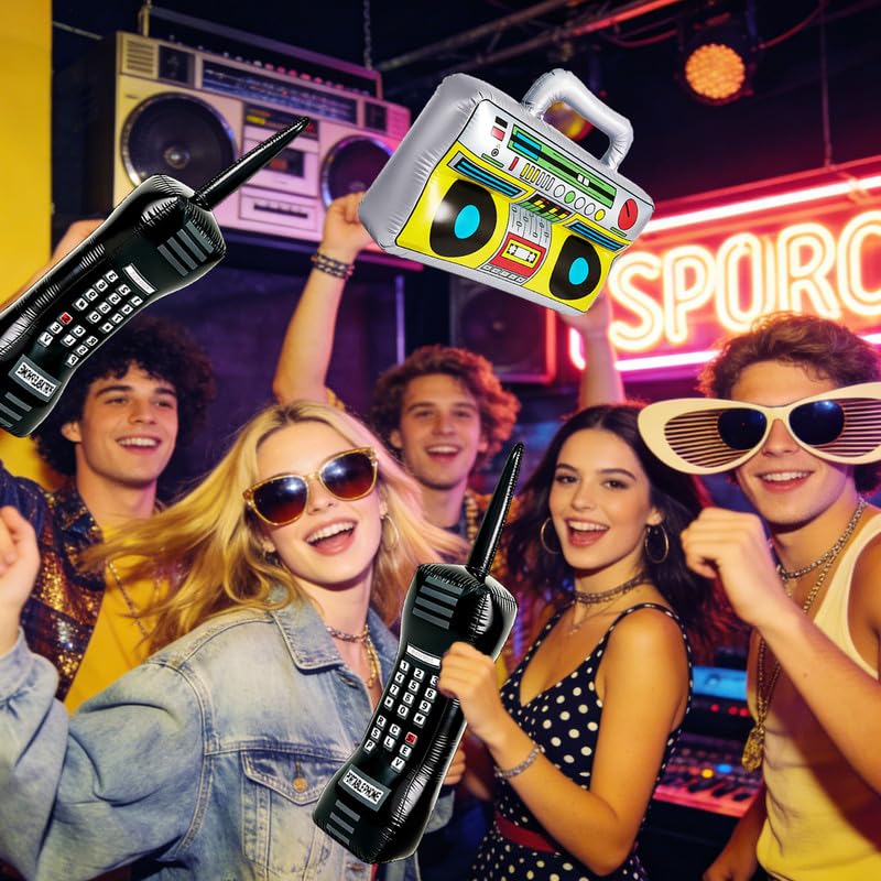 2PCS Inflatable Retro Mobile Phone & Boombox Party Props for 80s 90s Theme Decor
