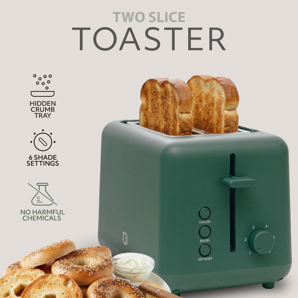 WILLOW Eco Series 2-Slice Toaster - Extra-Wide Slots for Bagels & Artisan Bread, 6 Shade Settings