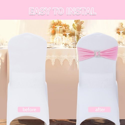 Joccun Spandex Chair Sashes - 30 PCS Stretch Covers with Buckle Slider for Weddings & Events | Pink