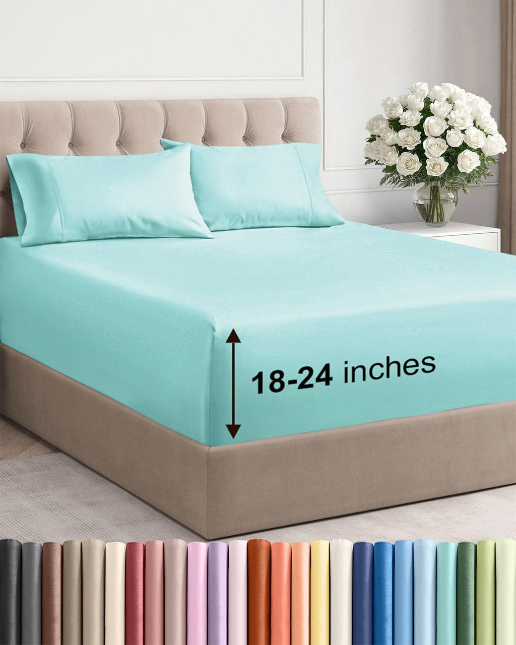 Skiennix Extra Deep Twin Sheet Set - 4-Piece Breathable Cooling Bedding - Soft & Wrinkle-Free Spa Blue