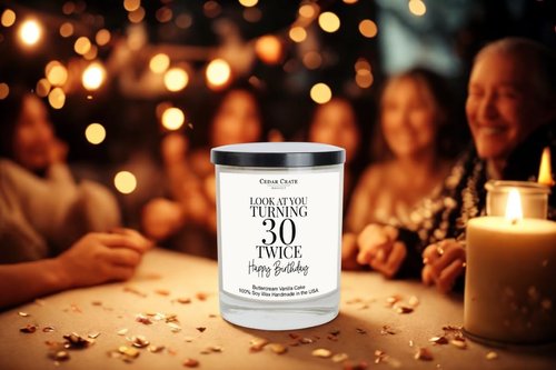 Cedar Crate Market 60th Birthday Gifts for Women Men, Happy 60th Birthday Decorations Candles Gift for Her Him, Funny 60 Years Old Ideas, Buttercream Vanilla Scented Soy Wax, Handmade in USA