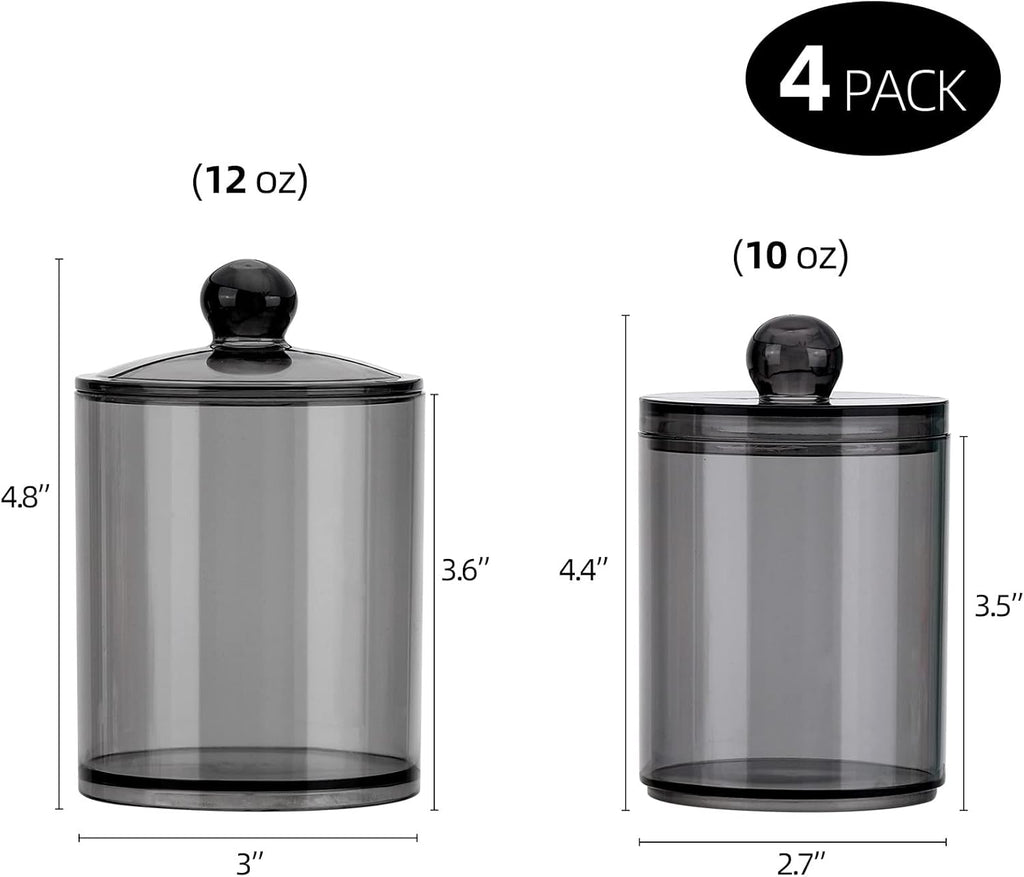 Tbestmax Qtip Holder - 10-Ounce & 12-Ounce Bathroom Organizer | Stylish Plastic Apothecary Jars with Lids - Black