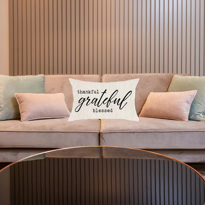 Thankful Grateful Blessed Oblong Throw Pillow Cover 12x20