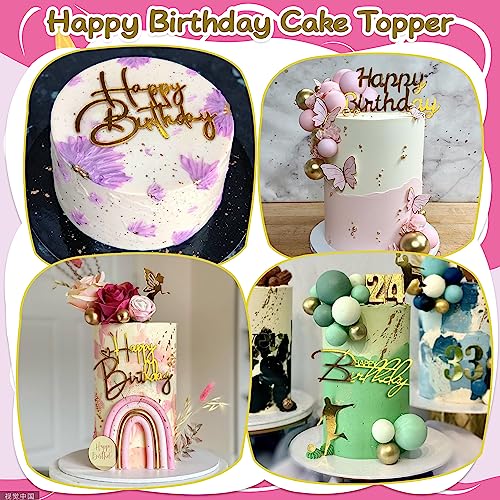 10 Gold Happy Birthday Acrylic Cake Toppers - 10 Unique Designs