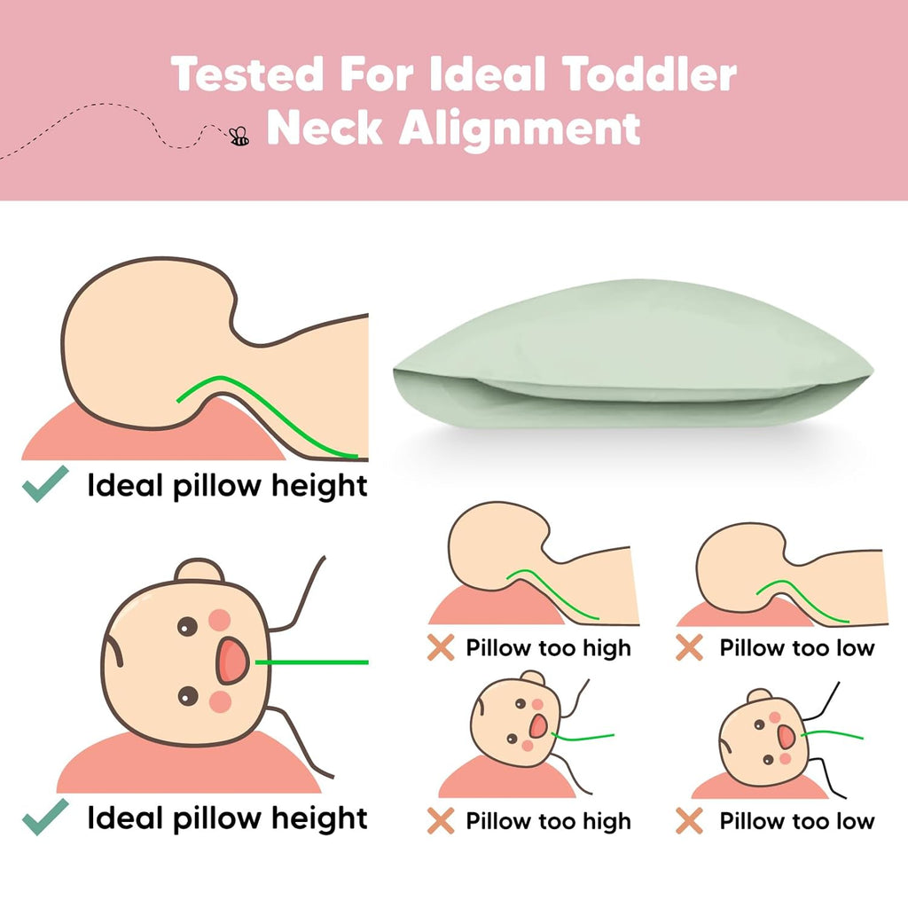 My Little Dreamy Toddler Pillow - Organic Cotton Travel Bed Pillow with Soft Pillowcase | 13x18, Machine Washable, Ideal for Ages 2-5 (Sage)