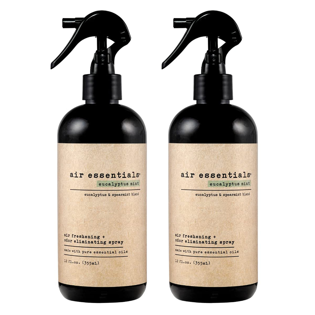 Air Essentials 12 oz Air Freshener & Odor Eliminator Spray - Neutralize Odors from Smoke, Pets, Food & Garbage in Homes, Offices & Cars - Made with Clean Essential Oils (Eucalyptus Mint, 2-Pack)