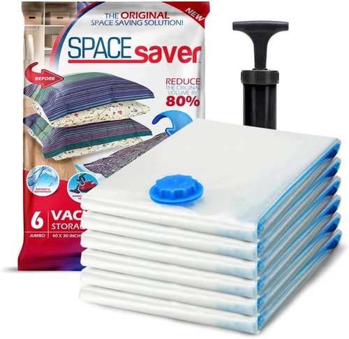 Jumbo Vacuum Storage Bags by [Brand Name] - 6 Pack Compression Bags for Comforters & Clothes | Space Saver with Hand Pump