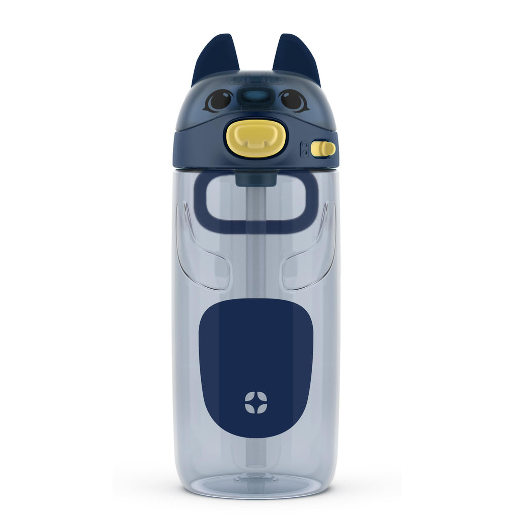 Ello Ellies 16oz Plastic Kids Water Bottle with Straw and Built-in Carrying Handle and Leak-Proof Locking Lid for School backpack, Lunchbox and Outdoor Sports, Dog