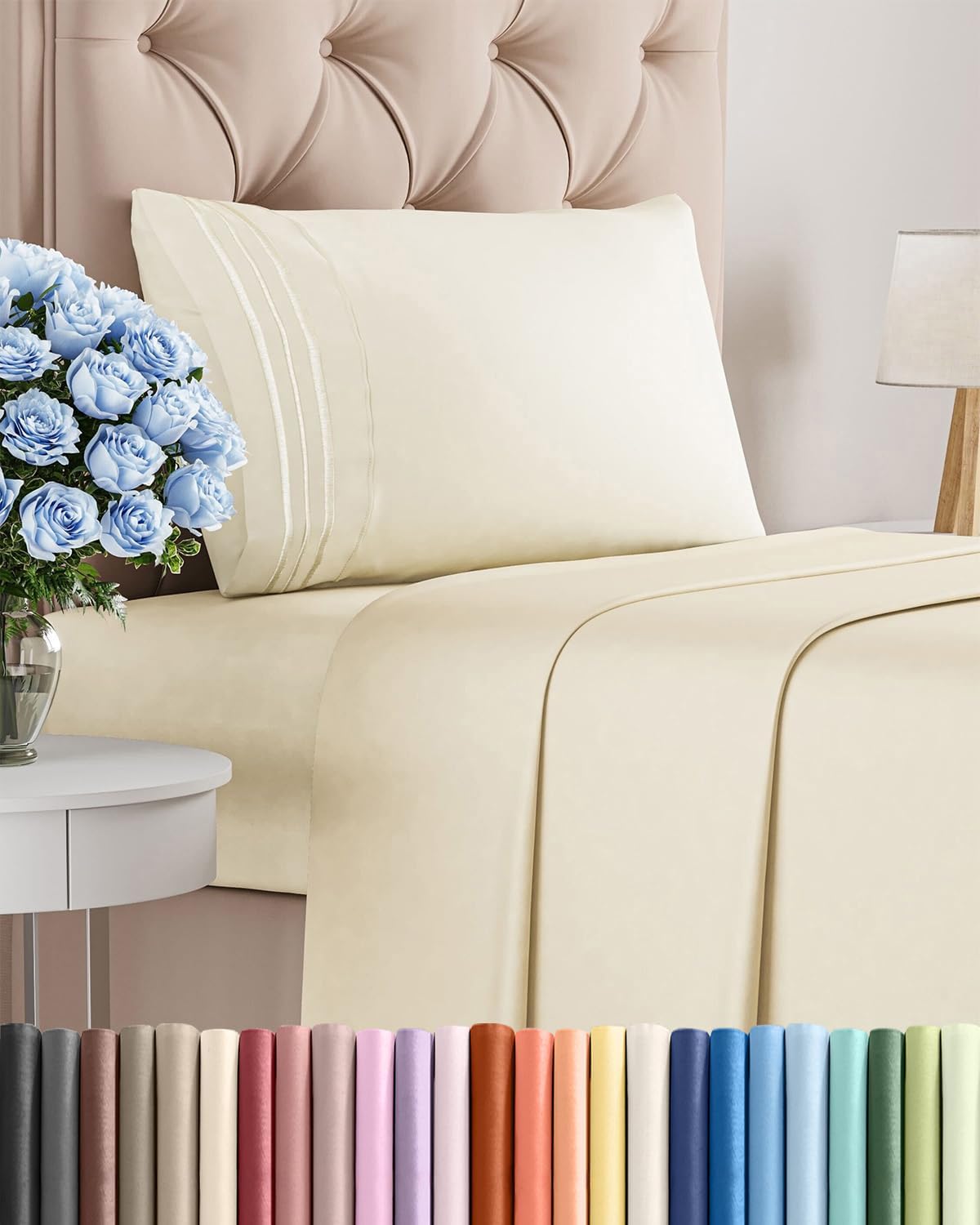 Skiennix Twin Size Sheet Set - Comfy Cooling Bed Sheets - Ultra-Soft, Deep Pockets, Wrinkle-Free - Off White