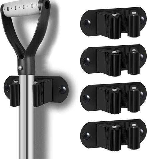HYRIXDIRECT Heavy-Duty Stainless Steel Mop and Broom Holder - Wall-Mounted Organizer for Home & Garage (Black)