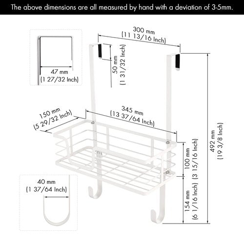 KES Ironing Board Hanger, Over The Door Ironing Board Holder, T-Leg Ironing Board Door Hanger for 1 3/4" Door, Metal Iron Holder White, HIR500B-WH