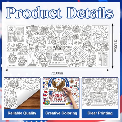 Giant 250 Years Patriotic Coloring Poster - 31x72 Inches