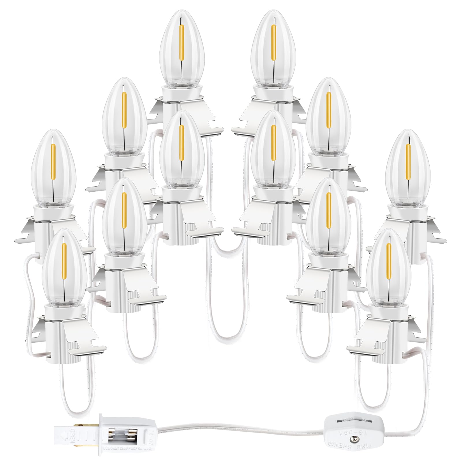 Lusperi Christmas Village Lights with 12 Led Light Bulb,C7 Cord Clip Lights for Christmas Village Cottages,Pumpkins,Outdoor Atmosphere Decoration.for Blow molds