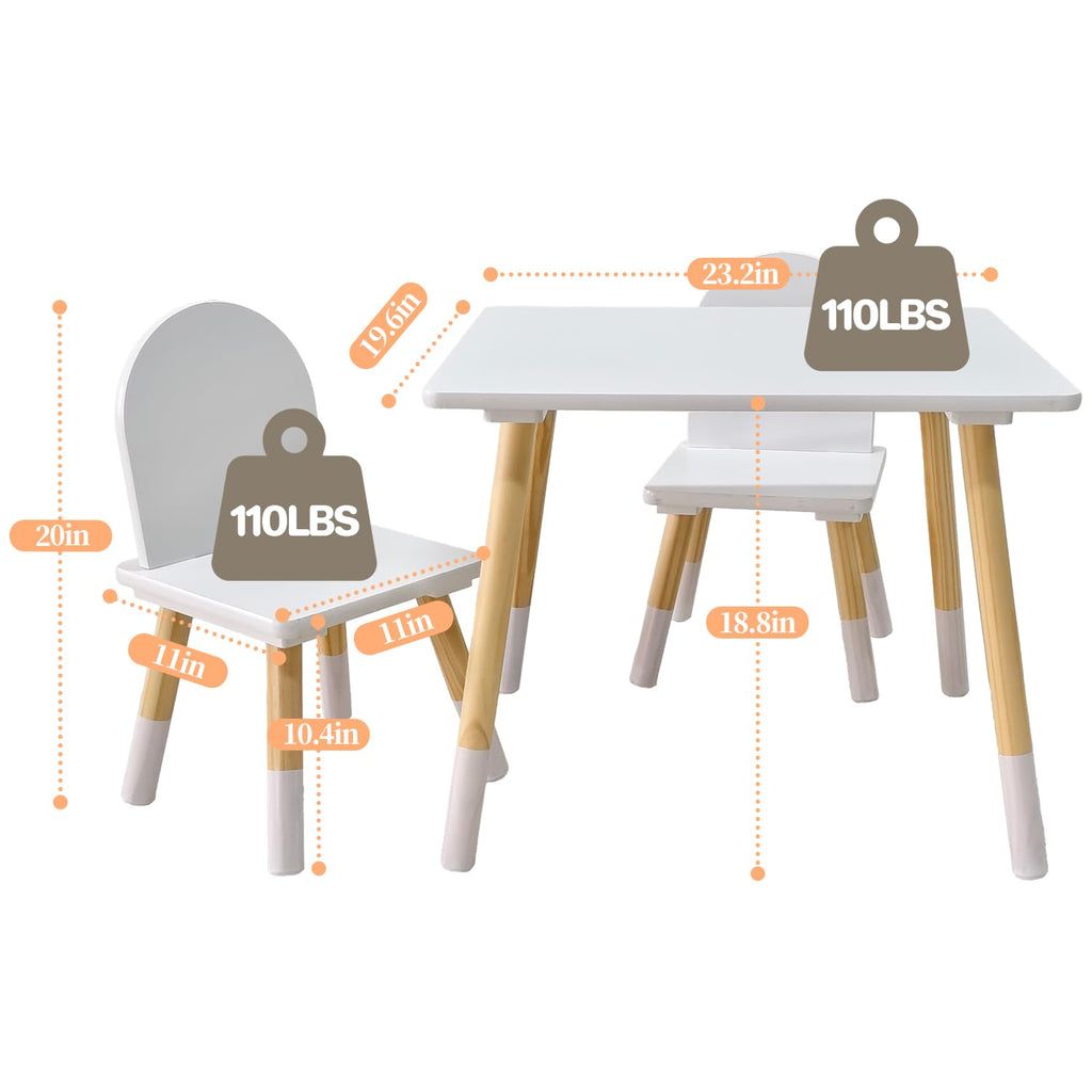 IDEA FAMILY Kids Wood Table and 2 Chair Sets, Toddler Small Multi-Activity Study, Eating, and Playing Table Set for Age 3-7, Child Desk and Chair Set for Daycare, Classroom, Home