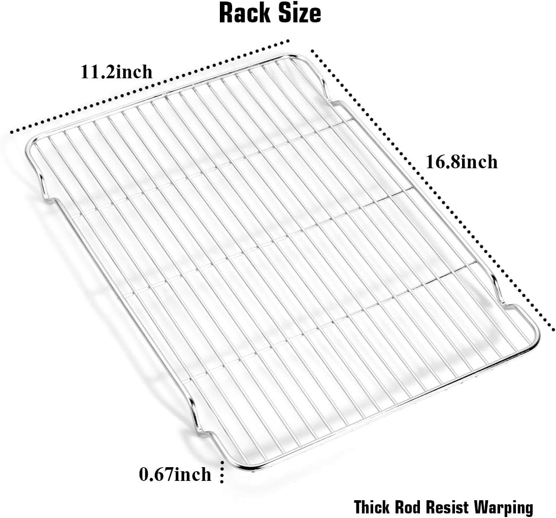 Wildone Baking Sheet & Rack Set - Stainless Steel Cookie Pan with Cooling Racks | 17.3 x 12.2 Inch, Non-Toxic & Easy Clean