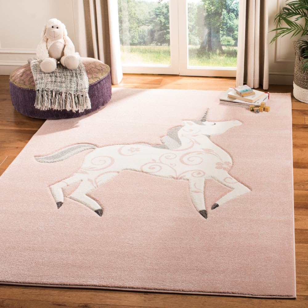 SAFAVIEH Carousel Kids Collection Accent Rug - 4' x 6', Pink & Ivory, Non-Shedding & Easy Care, Ideal for High Traffic Areas for Boys & Girls in Playroom, Nursery, Bedroom (CRK163P)