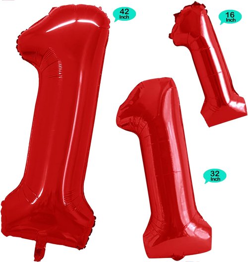 GOER Red Foil Number 1 Balloons - Huge 42" & 32" Birthday Party Decorations (3 Pcs)