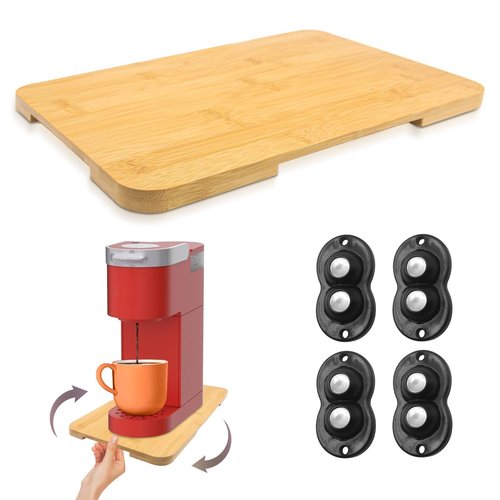 360° Rolling Tray Bamboo Appliance Slider, Appliance Sliders for Kitchen Appliances Sliding Tray for Coffee Maker Appliances Mat Easily from Under The Cabinet Natural(13.9"×9.4")