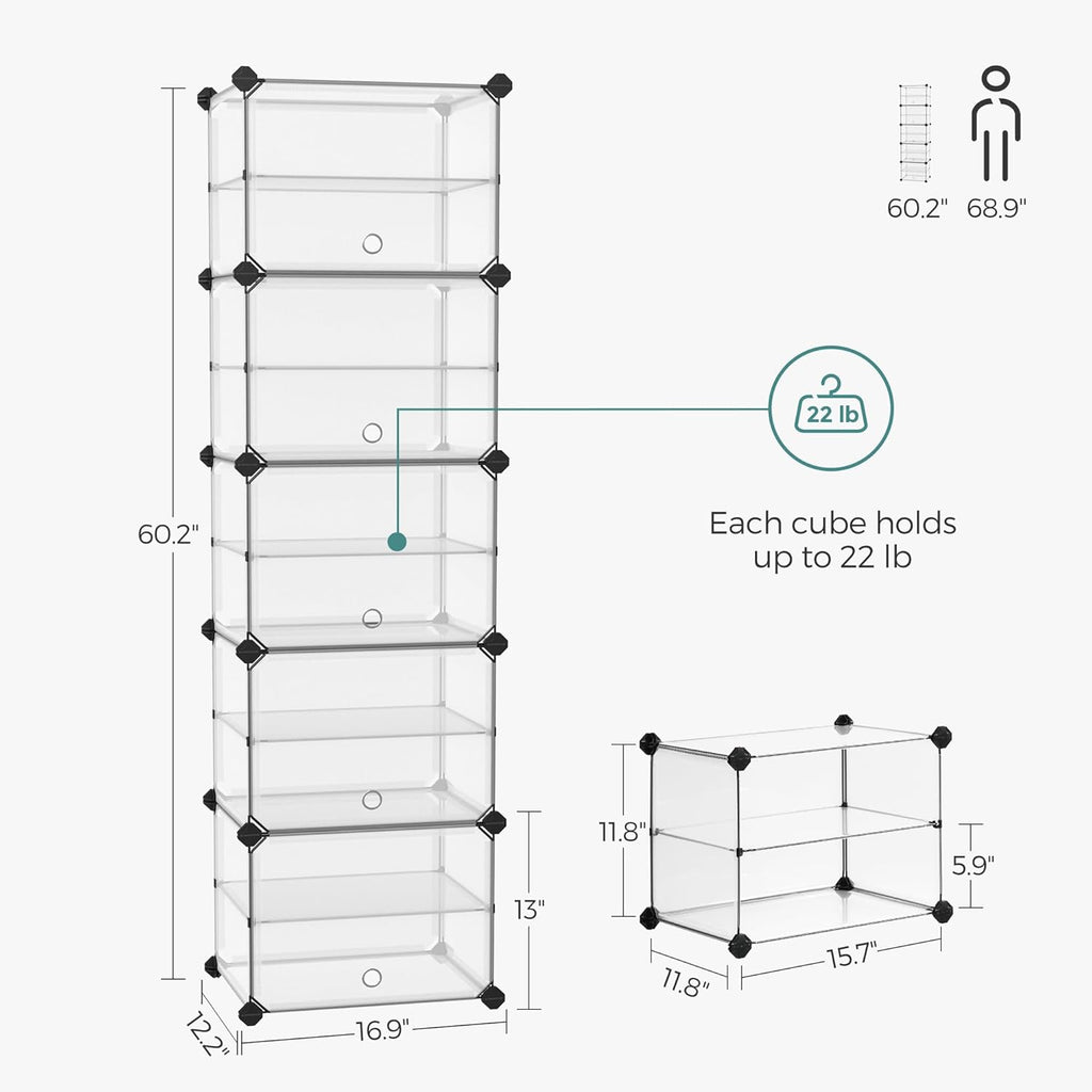 SONGMICS Shoe Rack - 10-Slot Storage Organizer with Doors | Portable Modular Design for Shoes & Accessories