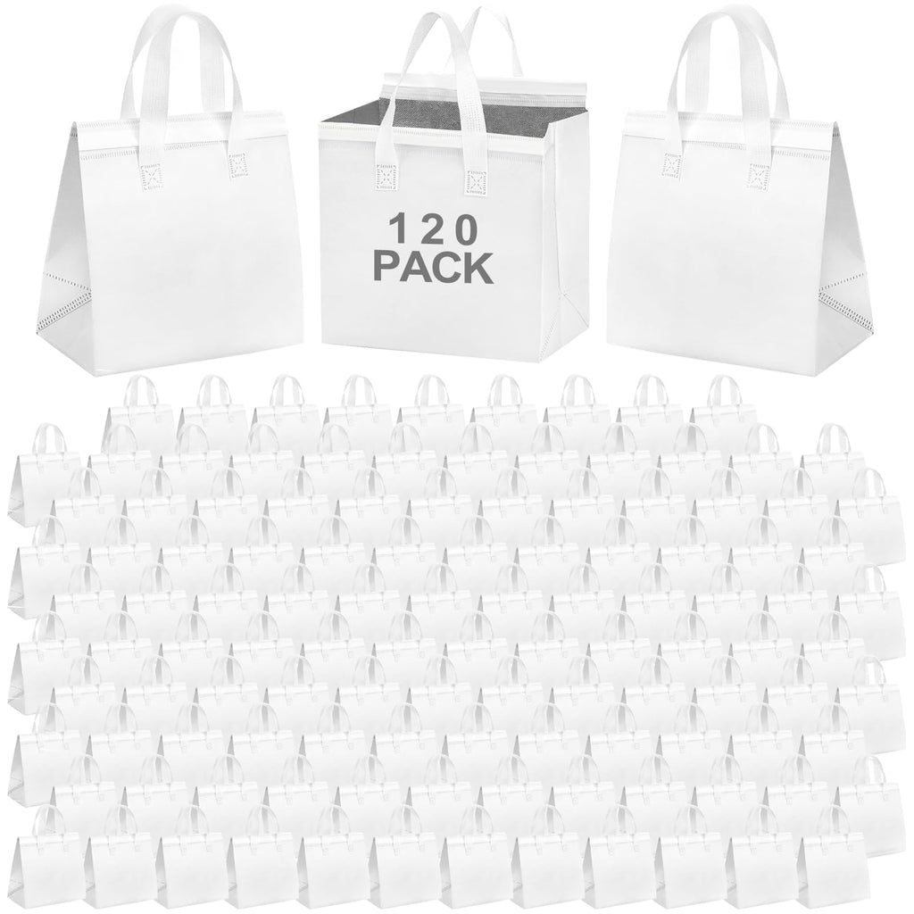 SAMORADREA 120 Pcs Insulated Take Out Bags Bulk in Thermal Insulation Lunch Bag for Hot Cold Food Coffee Milk Tea BBQ or Wedding Birthday Catering Restaurant Grocery Picnic Donation Gift Bag