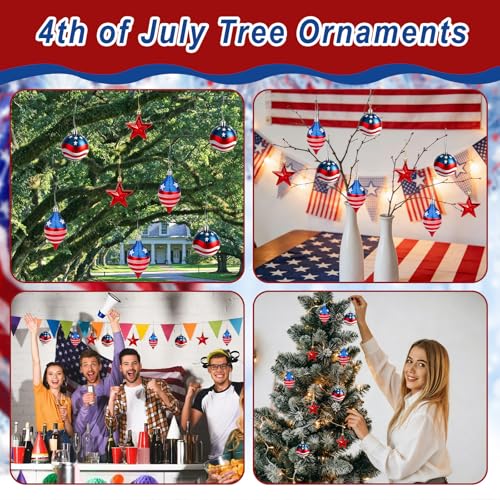 CAVETEE 4th of July USA Flag Ornaments Set - Hanging Decorations