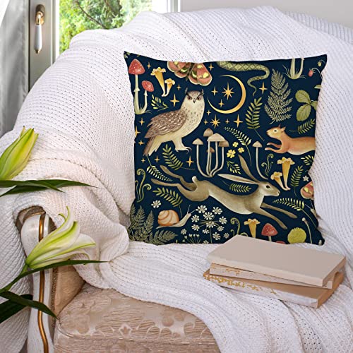 Rustic Forest Throw Pillow Covers 18x18 Inch Set of 2 - Woodland Animal & Plant Decor