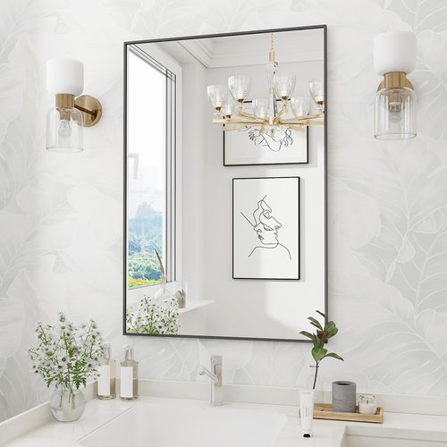 Koonmi Black Mirrors for Wall, 30x40 Inch Bathroom Mirror, Rectangular Wall Mirror for Living Room Bedroom Bathroom, Hangs Horizontally or Vertically