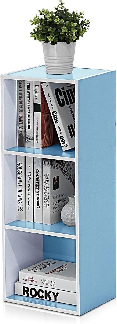 Furinno LUDER 3-Cube Bookshelf - Stylish Open Shelf Design | Easy Assembly | White/Light Blue Finish