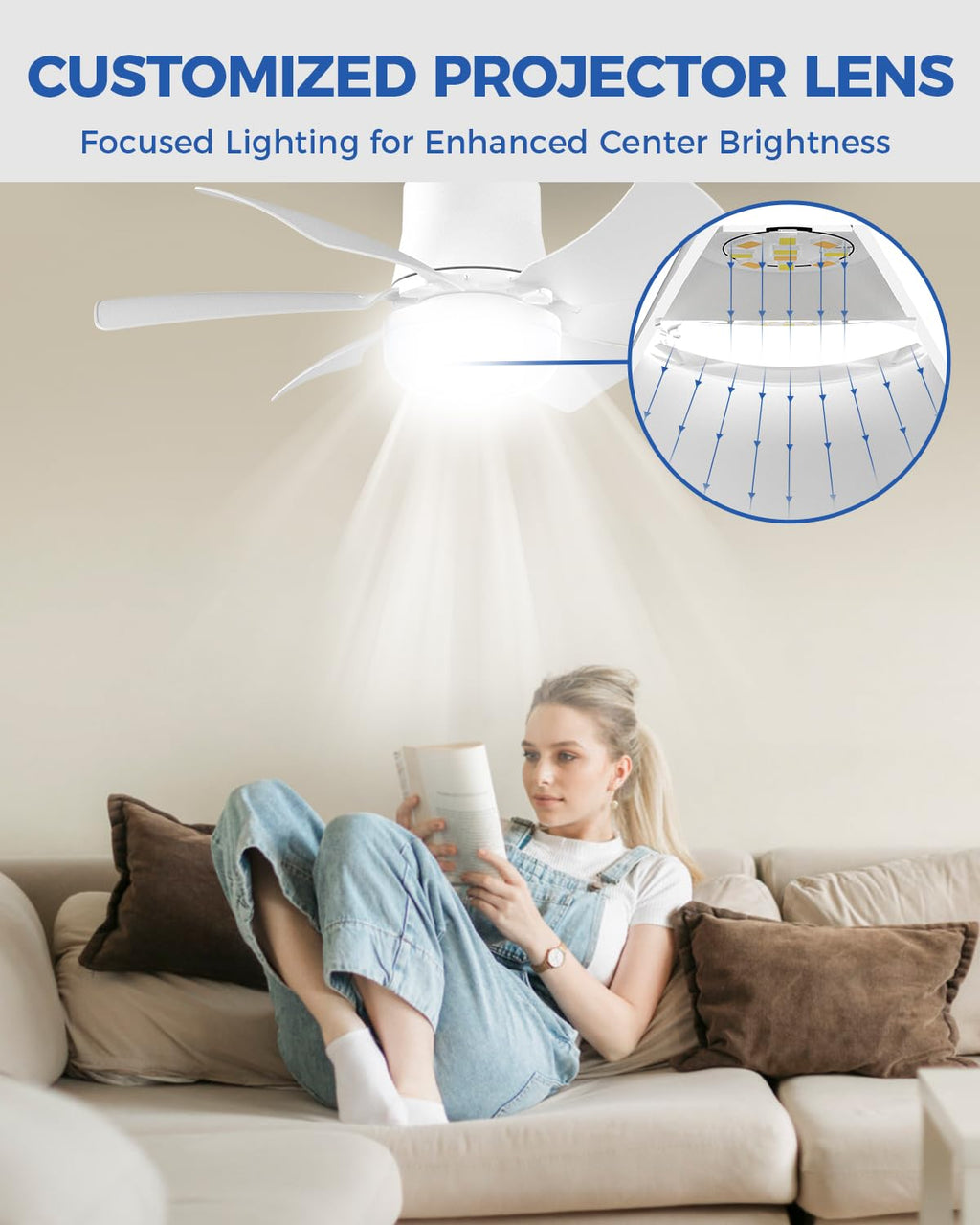 AURALK Socket Fan Light, 16.5" Small Ceiling Fans with Lights and Remote, Super Bright, 1800 Lumens, 3 Colors 3000K-6500K, Dimmable Screw in LED Light Bulb for Bedroom, Kitchen, Living Room