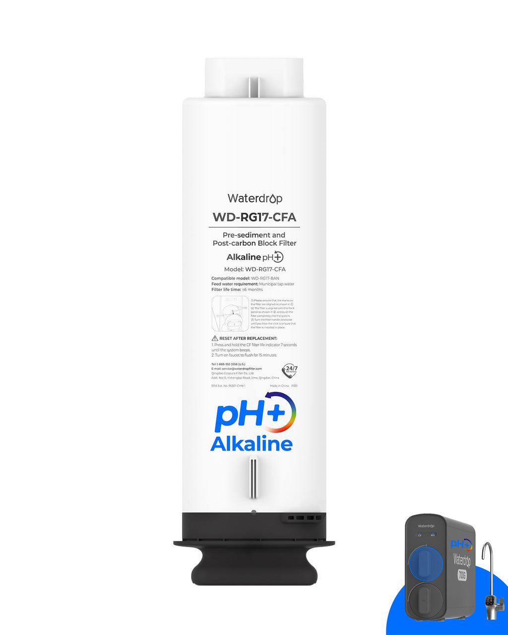 Waterdrop G5P700A-CF Filter, Replacement for Waterdrop G5P700A Undersink Reverse Osmosis System, 6-month Lifetime
