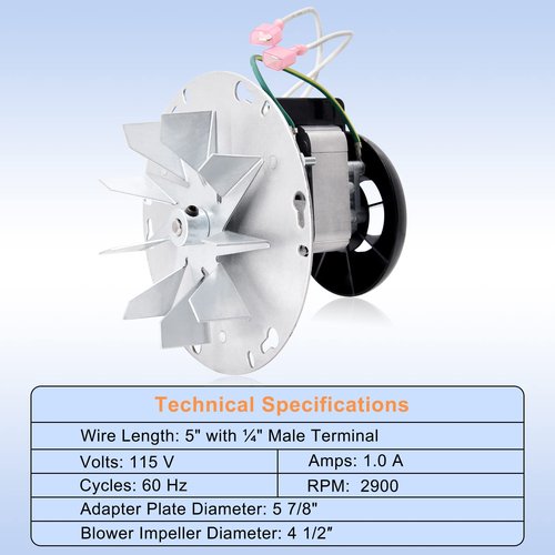 Criditpid Replacement 812-4400 Exhaust Blower Motor for Quadra-Fire Santa Fe, Castile, PelPro PP130, PP60, Pleasant Hearth PH35PS, PH50CABPS Pellet Stoves.(Without Housing)