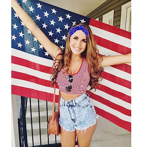 American Flag Knotted Headband with Pearls and Rhinestones, 4th of July