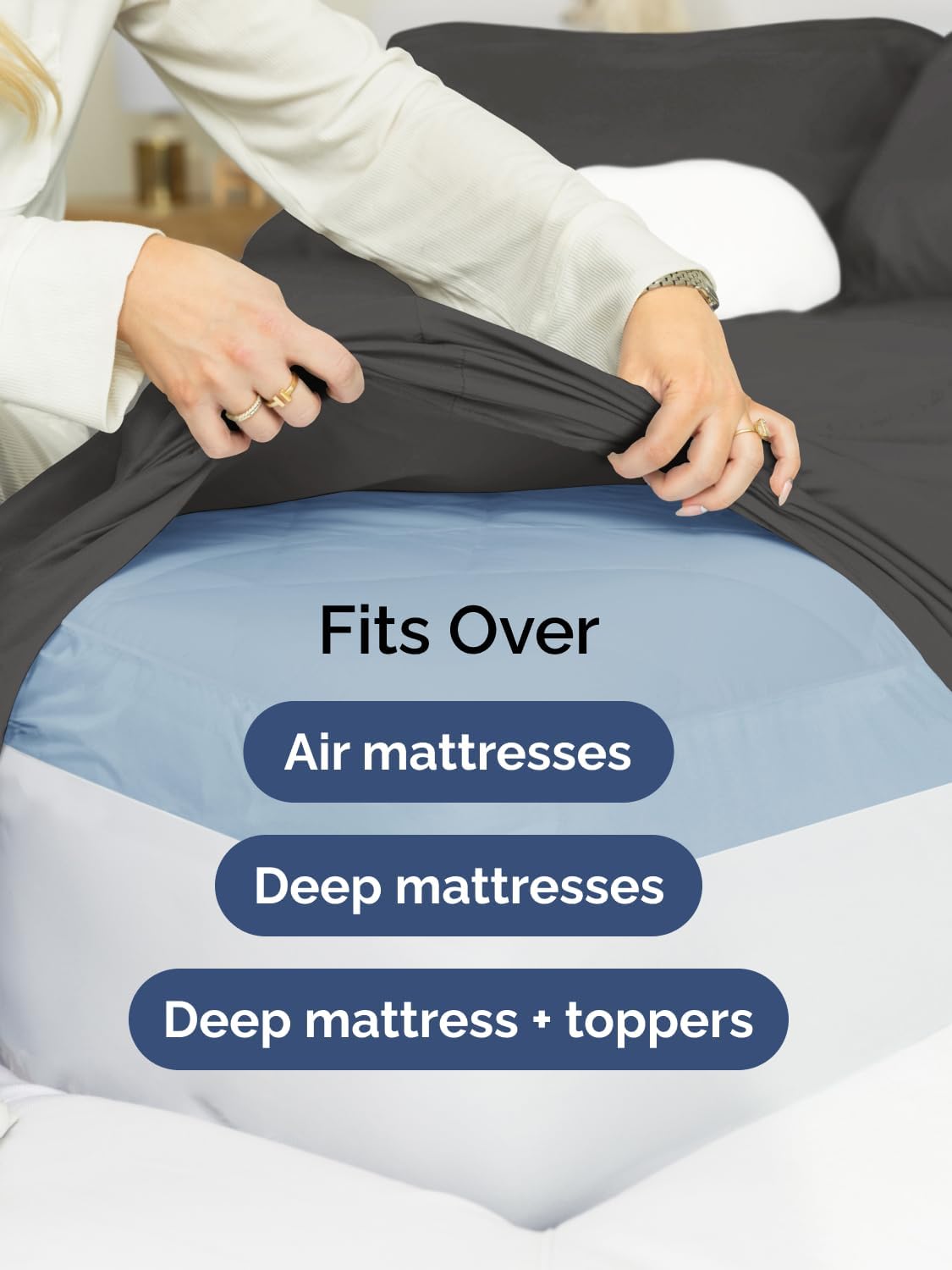 Skiennix Extra Deep Queen Sheet Set - 6 Piece Breathable Cooling Bedding - Soft Wrinkle-Free Charcoal