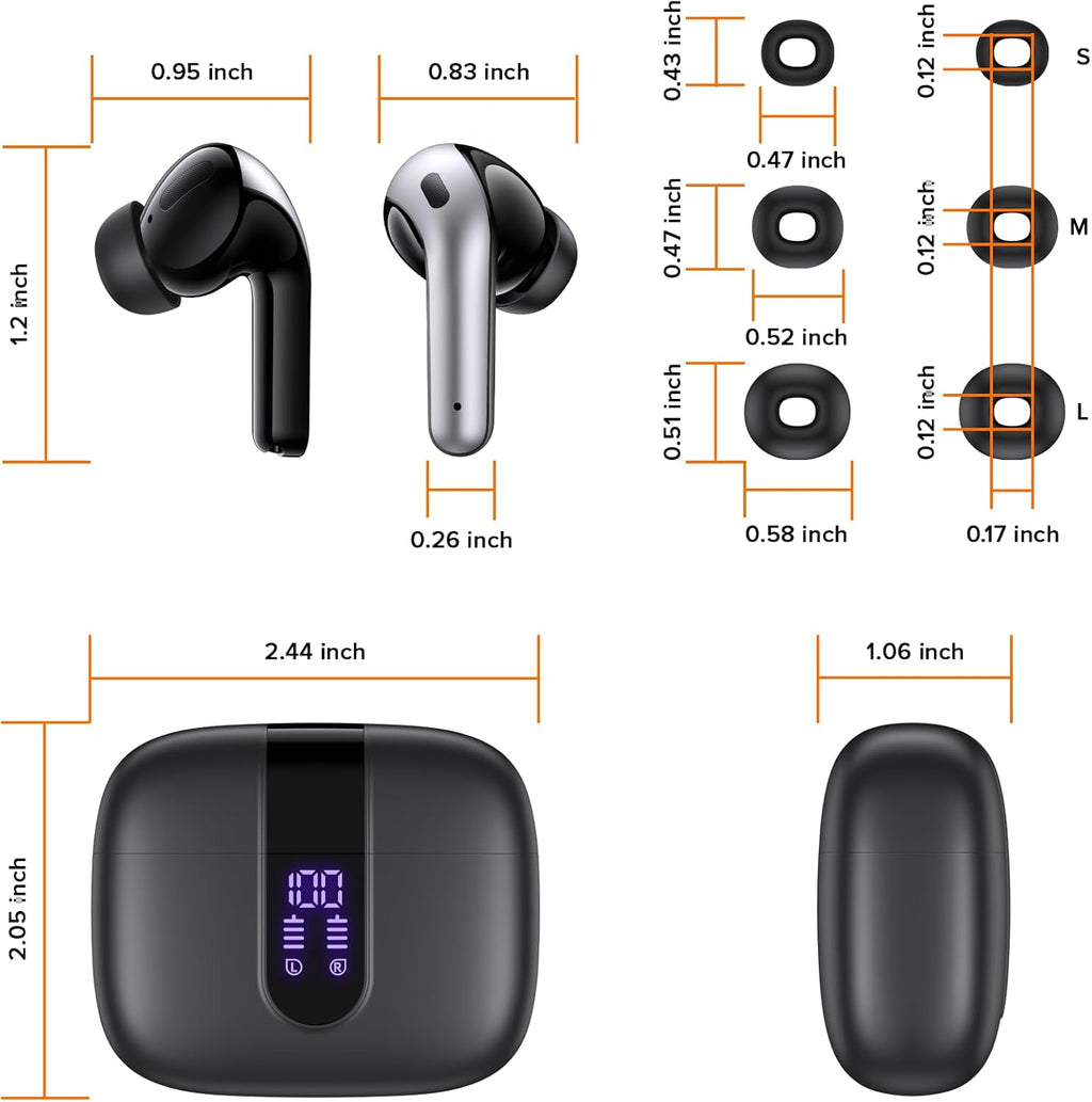 TAGRY Bluetooth Headphones - True Wireless Earbuds with 60H Playback & LED Power Display | IPX5 Waterproof, In-Ear Design for TV & Smartphones