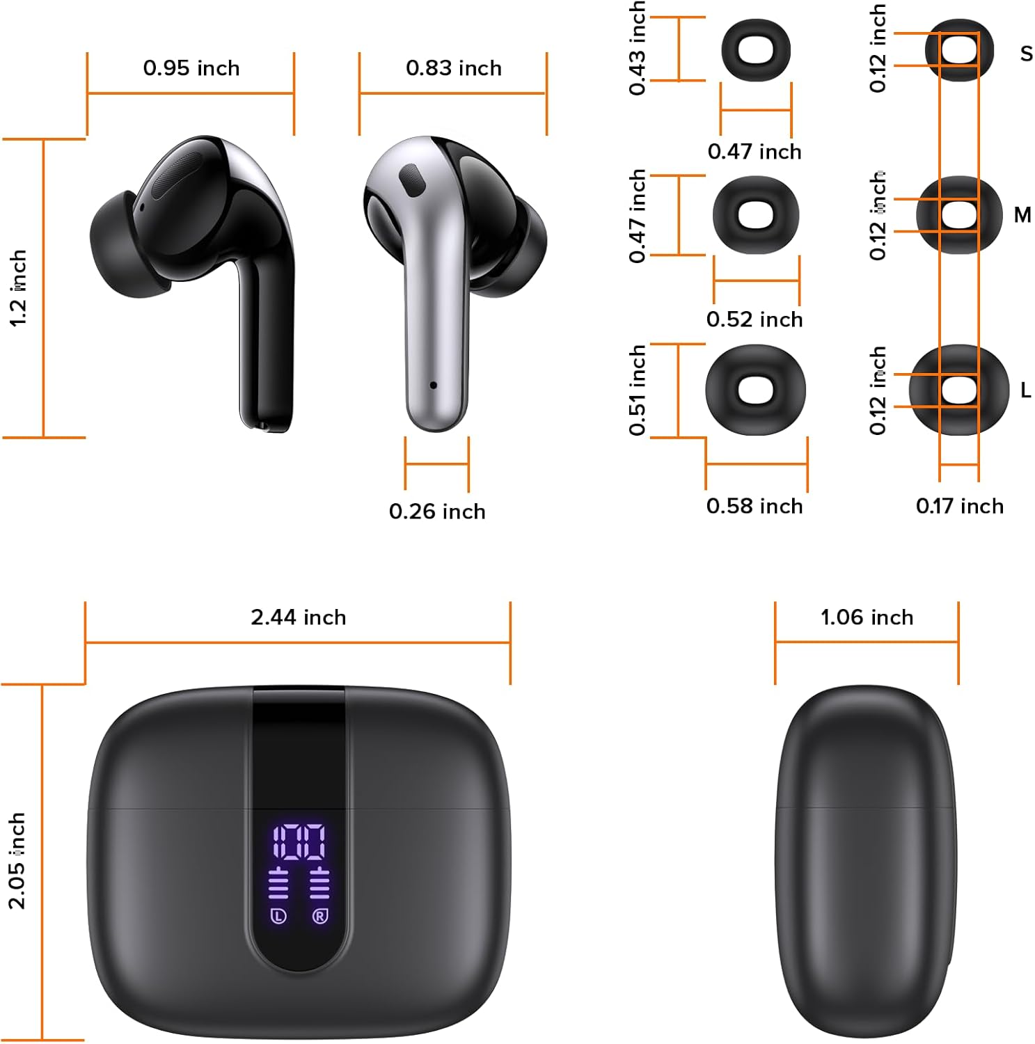 TAGRY Bluetooth Headphones - True Wireless Earbuds with 60H Playback & LED Power Display | IPX5 Waterproof, In-Ear Design for TV & Smartphones