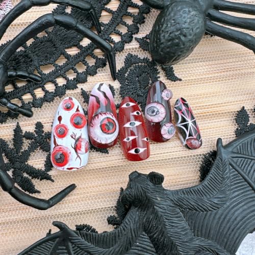 Halloween Press on Nails Medium Almond Fake Nails with 3D Bloody Eyeballs