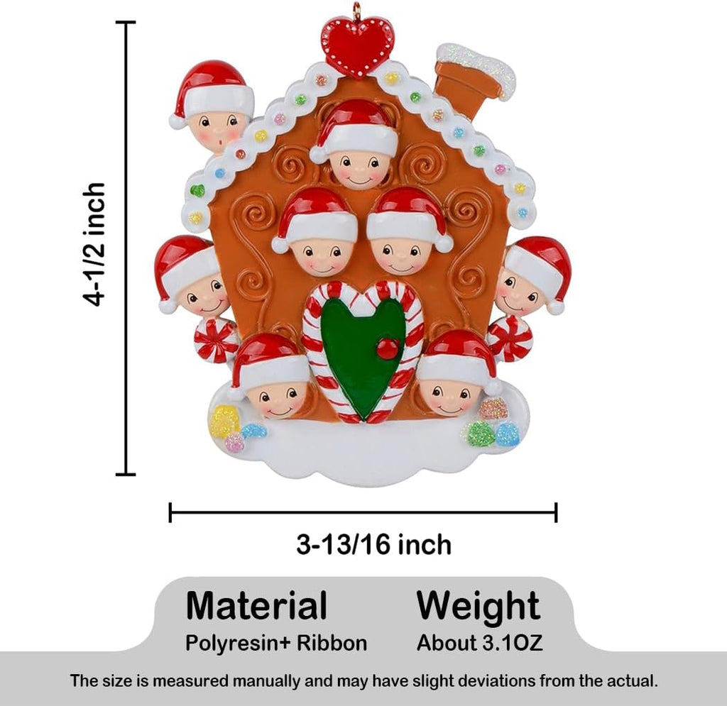 Regine Switzerland Gingerbread House Personalized Christmas Ornament - Family of 8 - Free Customization