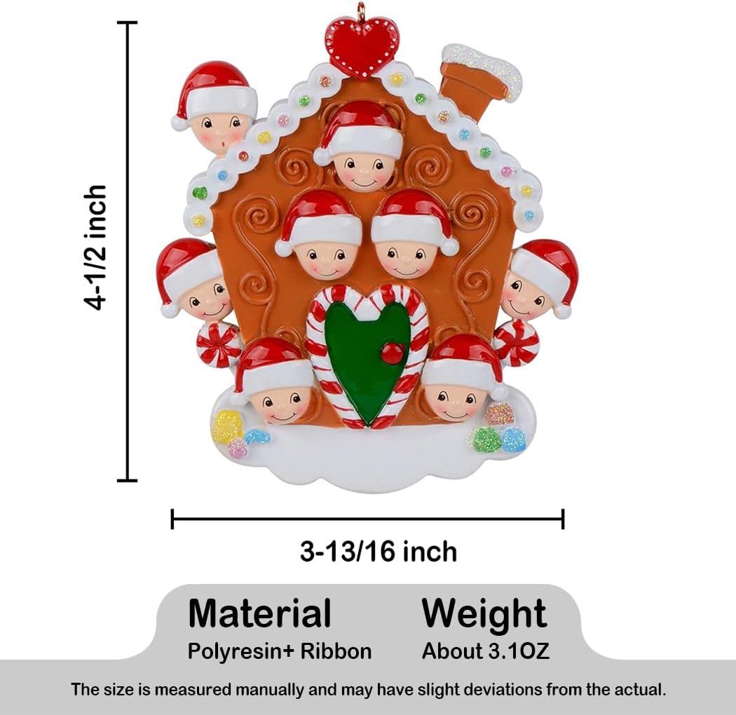 Regine Switzerland Gingerbread House Personalized Christmas Ornament - Family of 8 - Free Customization